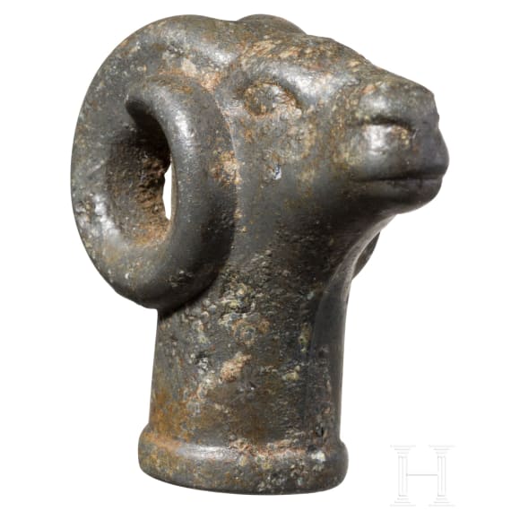 A Celtic ram's head finial, circa 4th century B.C.