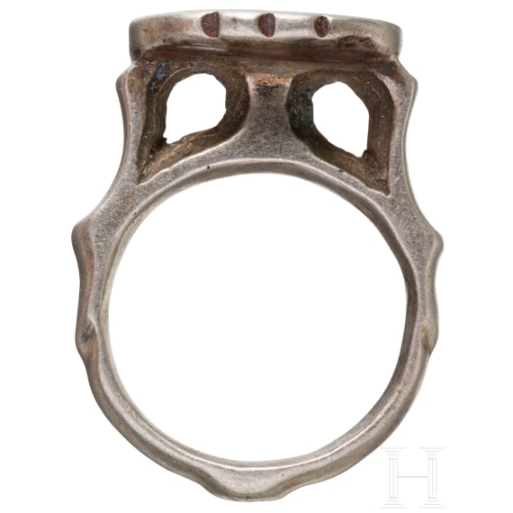 A southeastern European late Byzantine silver ring of a nobleman, 13th - 14th century