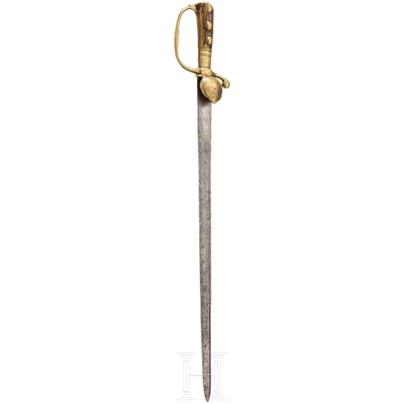Hirschf&auml;nger mit gravierter Klinge, deutsch, 1. H&auml;lfte 18. Jhdt.