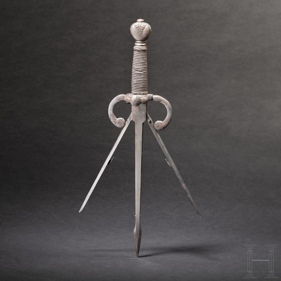 Linkhanddolch mit Springklinge, hochwertige Sammleranfertigung im Stil des 16. Jhdts.