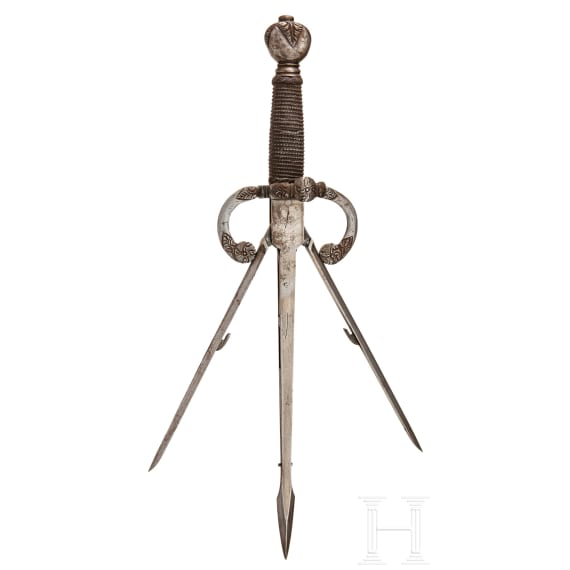 Linkhanddolch mit Springklinge, hochwertige Sammleranfertigung im Stil des 16. Jhdts.