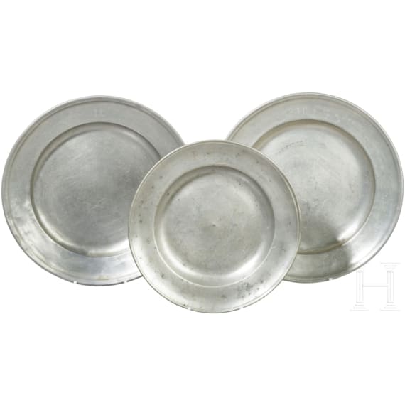 Three large tin plates, Munich, c. 1750