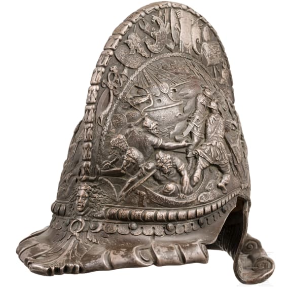 Prunk-Sturmhaube aus Kupferguss nach Vorbild der Renaissance, deutscher Historismus um 1860