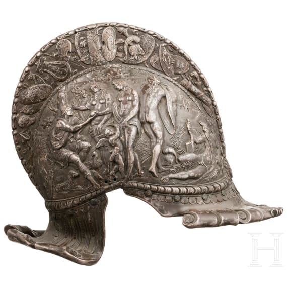 Prunk-Sturmhaube aus Kupferguss nach Vorbild der Renaissance, deutscher Historismus um 1860