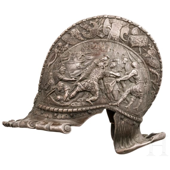 Prunk-Sturmhaube aus Kupferguss nach Vorbild der Renaissance, deutscher Historismus um 1860