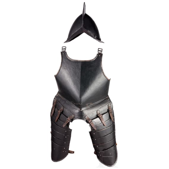 Knechtischer Harnisch, Sammleranfertigung unter Anwendung eines originalen Morions, deutsch, um 1570