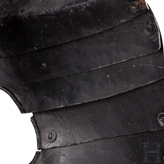 Knechtischer Harnisch, Sammleranfertigung unter Anwendung eines originalen Morions, deutsch, um 1570