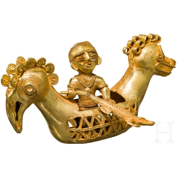 Tumbaga-Figur eines Mannes im Boot