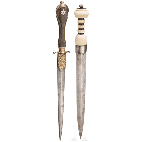 Zwei Dolche mit Elfenbein- bzw. Horngriff, Orient, 19. Jhdt.