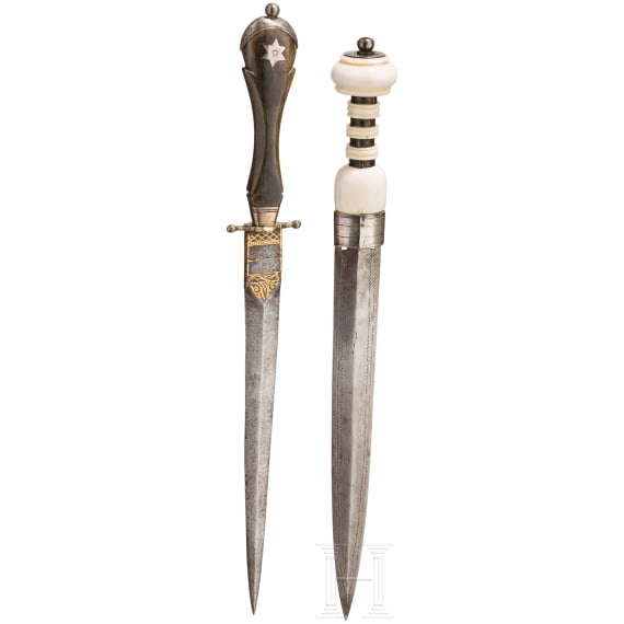 Zwei Dolche mit Elfenbein- bzw. Horngriff, Orient, 19. Jhdt.