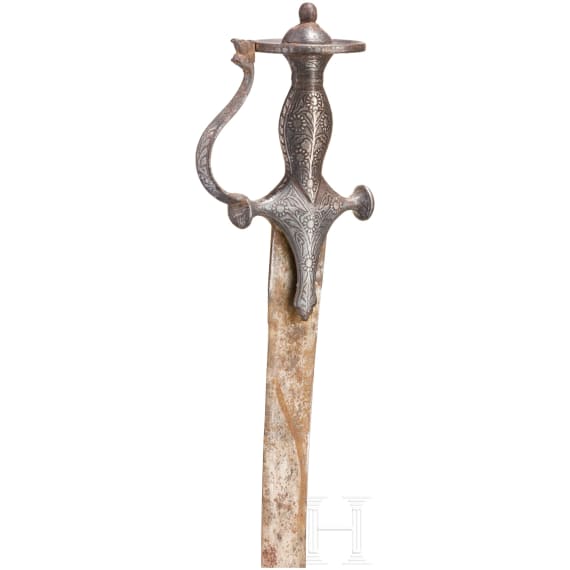 Tulwar mit silbertauschiertem Griff, Indien, 19. Jhdt.