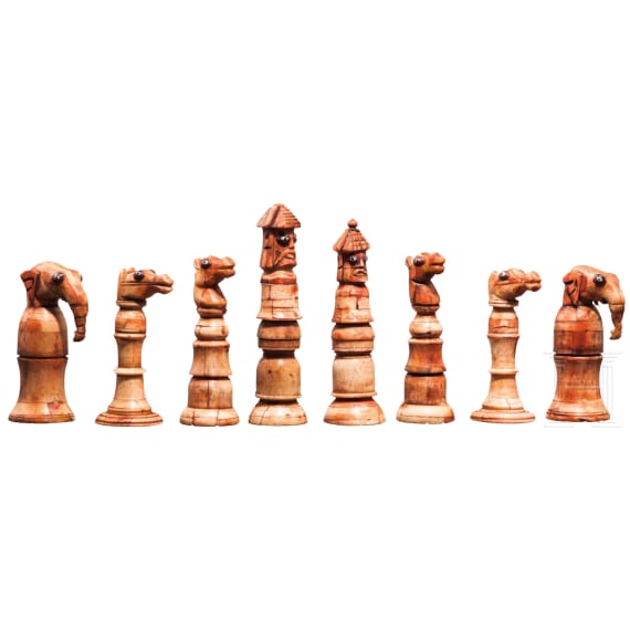 Schachspiel aus Bein mit Spieltuch, Salumbar, Mewar, datiert 1874