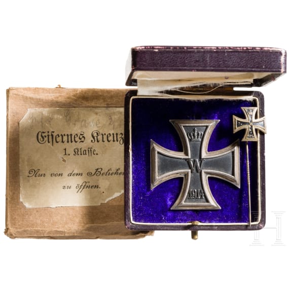 Eisernes Kreuz 1914, 1. Klasse im Etui mit Miniatur und &Uuml;berkarton