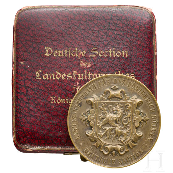 Medaille im Verleihungsetui - "Deutsche Section des Landeskulturrathes f&uuml;r das K&ouml;nigreich B&ouml;hmen"