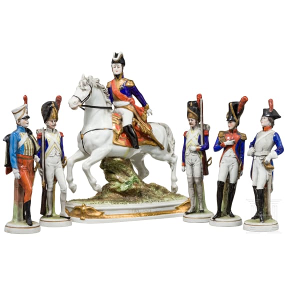 Sechs Porzellanfiguren von Soldaten der Napoleonischen Kriege, Scheibe-Alsbach, 20. Jhdt.