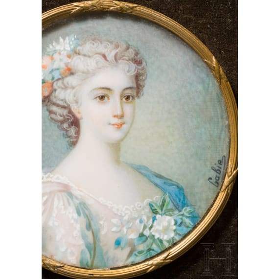 Enrichetta d'Este (1702-77) - Portraitminiatur auf Elfenbein der Prinzessin von Modena, Ende 19. Jhdt.