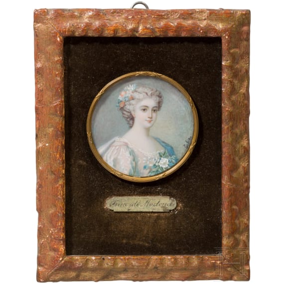 Enrichetta d'Este (1702-77) - Portraitminiatur auf Elfenbein der Prinzessin von Modena, Ende 19. Jhdt.