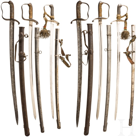 Neun S&auml;bel, meist Infanterie, 18. - 20. Jhdt.