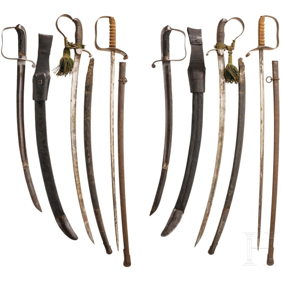 Neun S&auml;bel, meist Infanterie, 18. - 20. Jhdt.