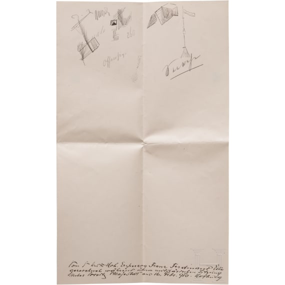 Erzherzog Franz Ferdinand von &Ouml;sterreich-Este - eigenh&auml;ndige Bleistiftskizzen w&auml;hrend einer Milit&auml;rsitzung am 16.2.1910