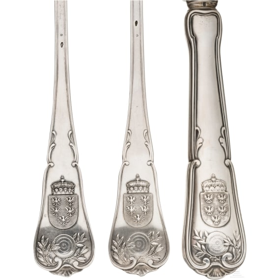 Kaiser-Huldigungs-Festschie&szlig;en der nieder&ouml;sterr. Sch&uuml;tzenvereine 1910 - dreiteiliges Silberbesteck in Etui als Ehrenpreis