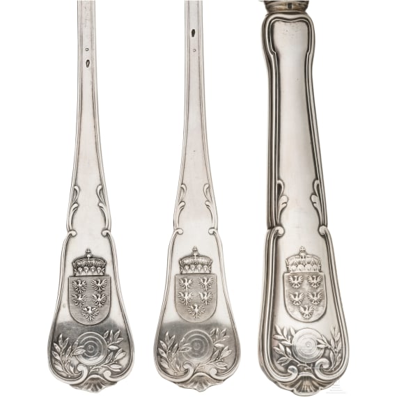 Kaiser-Huldigungs-Festschie&szlig;en der nieder&ouml;sterr. Sch&uuml;tzenvereine 1910 - dreiteiliges Silberbesteck in Etui als Ehrenpreis