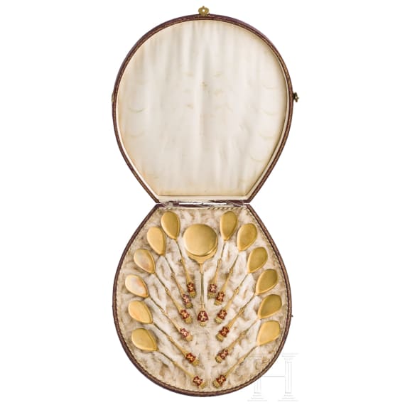 Zar Ferdinand I. von Bulgarien - silbervergoldete Geschenkl&ouml;ffel im Etui