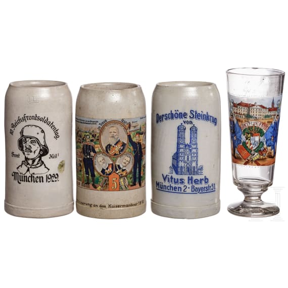Drei Kr&uuml;ge und ein Wei&szlig;bierglas Bayerisches Milit&auml;r, Anfang 20. Jhd.