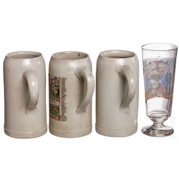Drei Kr&uuml;ge und ein Wei&szlig;bierglas Bayerisches Milit&auml;r, Anfang 20. Jhd.