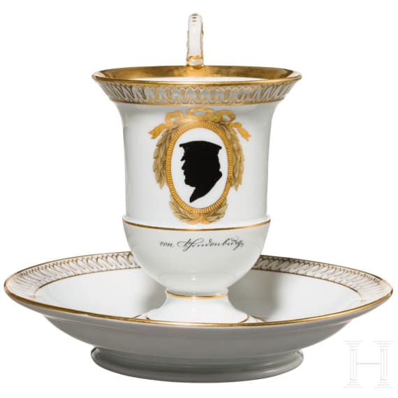 Andenkentasse Hindenburg mit Untertasse, Mei&szlig;en, Anfang 20. Jhdt.