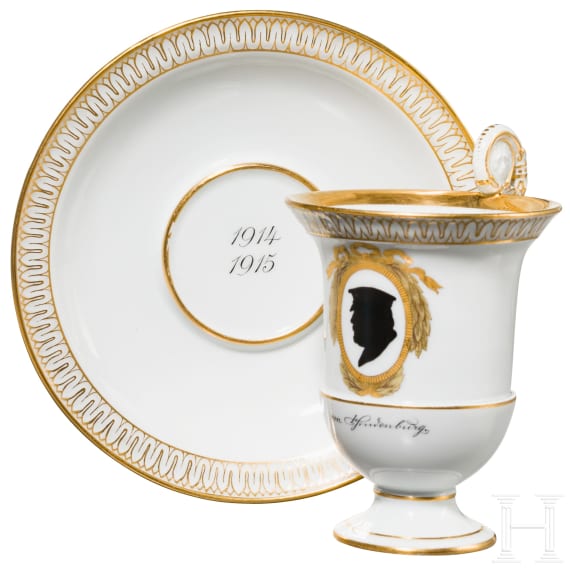 Andenkentasse Hindenburg mit Untertasse, Mei&szlig;en, Anfang 20. Jhdt.