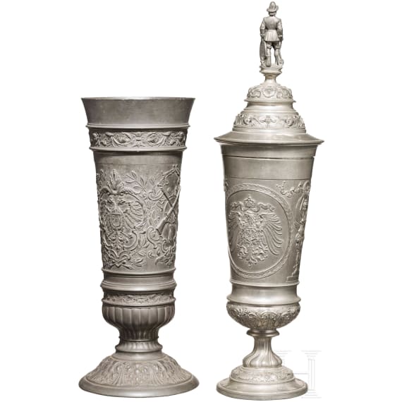 Zwei Sch&uuml;tzenpokale aus Zinn, deutsch/&Ouml;sterreich, 19. Jhdt.