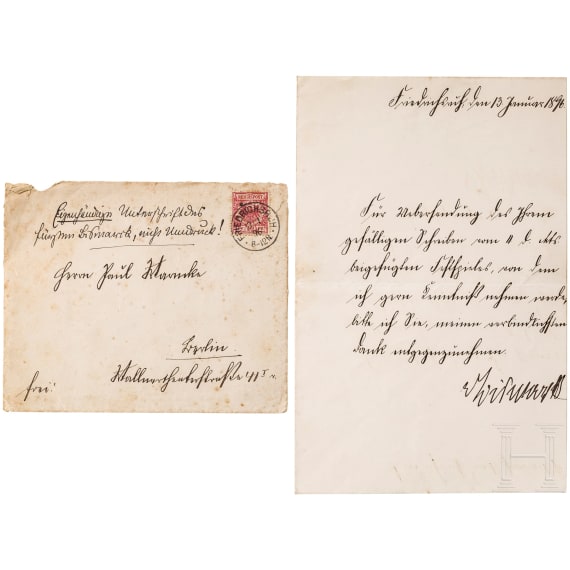 Otto F&uuml;rst von Bismarck (1815 - 1898) - eigenh&auml;ndig signierter Diktatbrief mit Kuvert, 1896