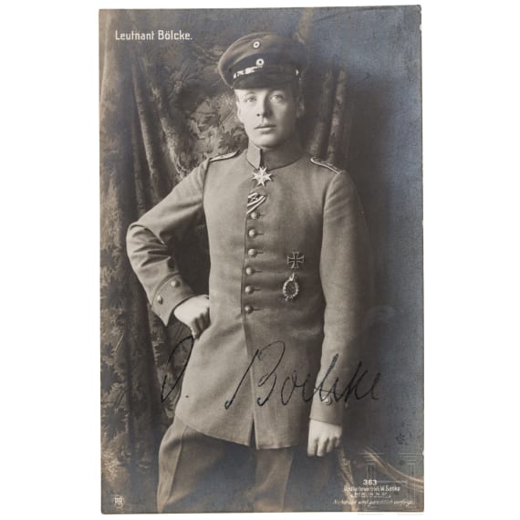 Leutnant Oswald B&ouml;lcke - Foto-Ansichtskarte (Sanke) mit Unterschrift