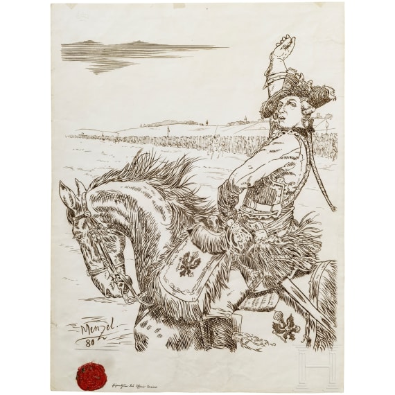 Ink drawing after Richard Kn&ouml;tel's picture "Seydlitz bei Rossbach"