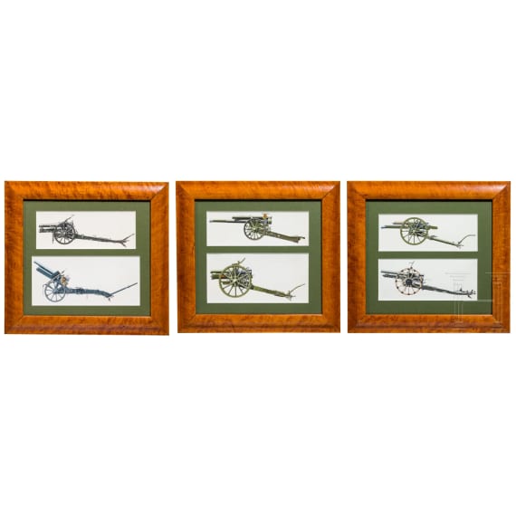 Six original gouaches to field artillery in the 1st half of the 20th century