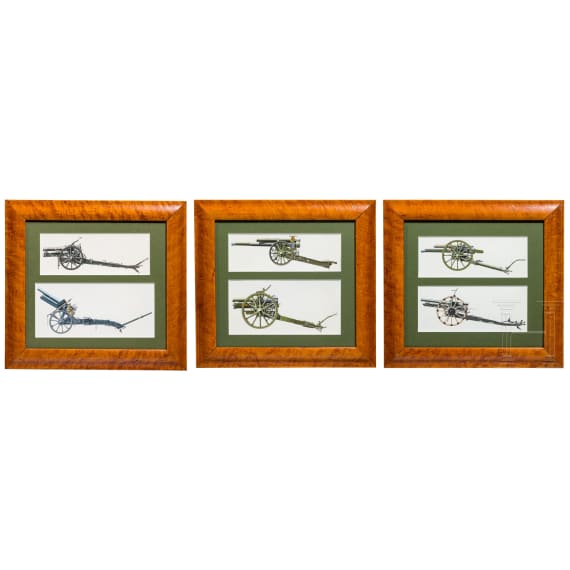 Six original gouaches to field artillery in the 1st half of the 20th century