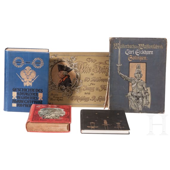 Five art and collector's books on the subject of weapons and the army, including the Carl Eickhorn Solingen