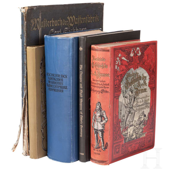 Five art and collector's books on the subject of weapons and the army, including the Carl Eickhorn Solingen