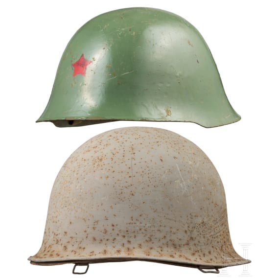 Two steel helmets, USA and China