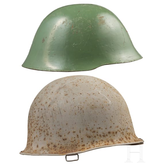 Two steel helmets, USA and China