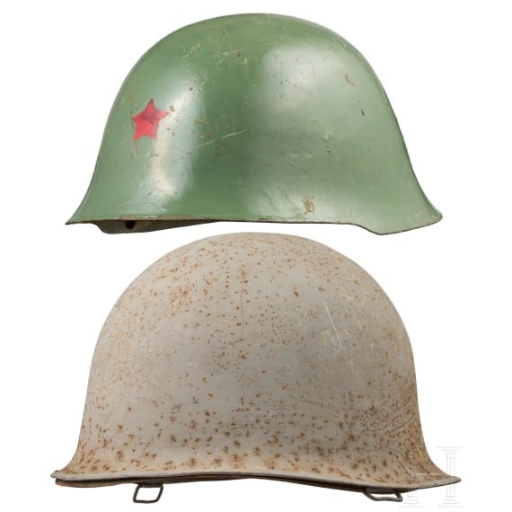 Two steel helmets, USA and China