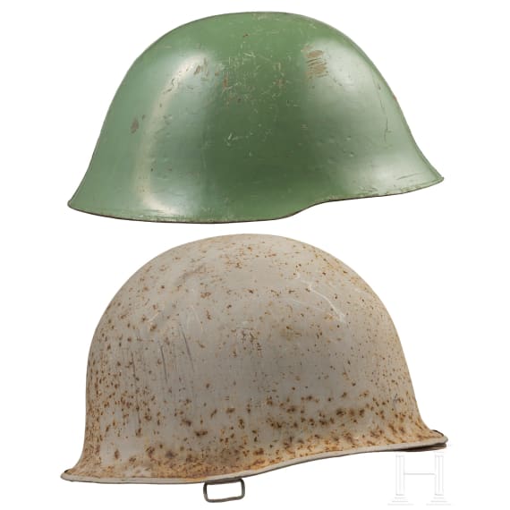 Two steel helmets, USA and China