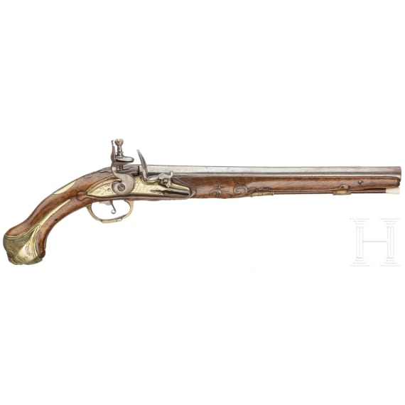 Lange Steinschlosspistole, fl&auml;misch, um 1740