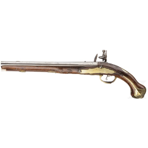 Lange Steinschlosspistole, fl&auml;misch, um 1740