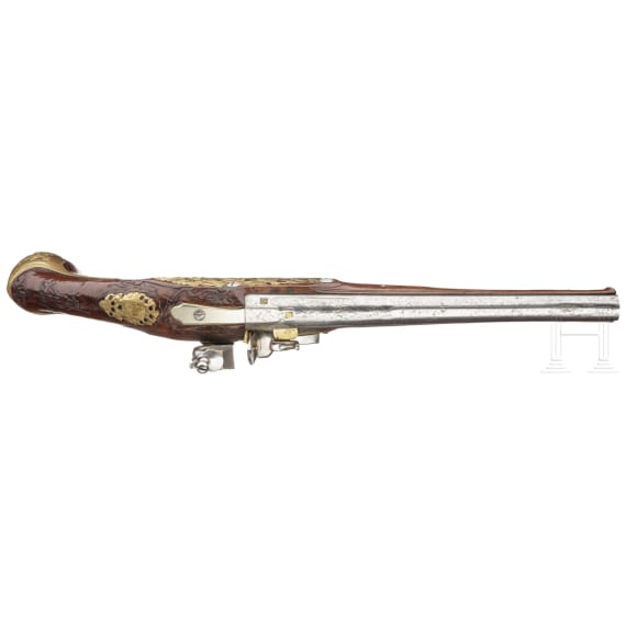 Lange Steinschlosspistole, fl&auml;misch, um 1740
