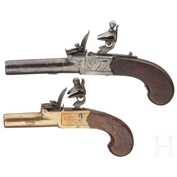 Zwei Steinschlossterzerole, England, um 1800