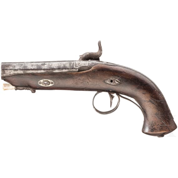 Perkussionspistole mit Silbereinlagen, Belgien/Frankreich, um 1850