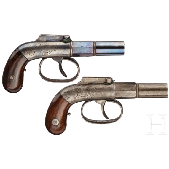 Ein Paar Allen & Thurber D.A. Bar Hammer Pistols im Kasten, USA, um 1850