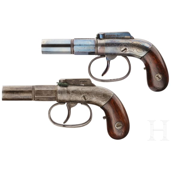 Ein Paar Allen & Thurber D.A. Bar Hammer Pistols im Kasten, USA, um 1850